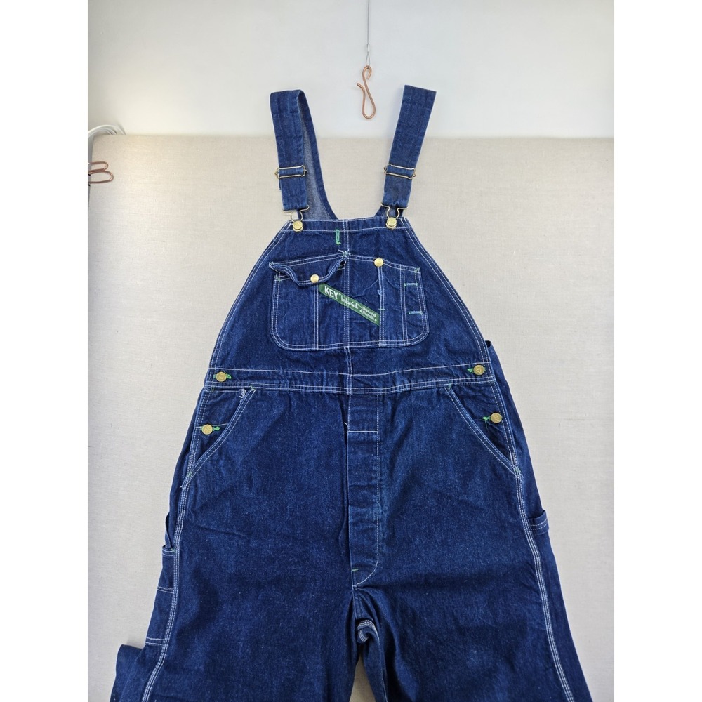 VTG Key Bib Overalls 40x34 Tall Blue Carpenter American Denim Workwear